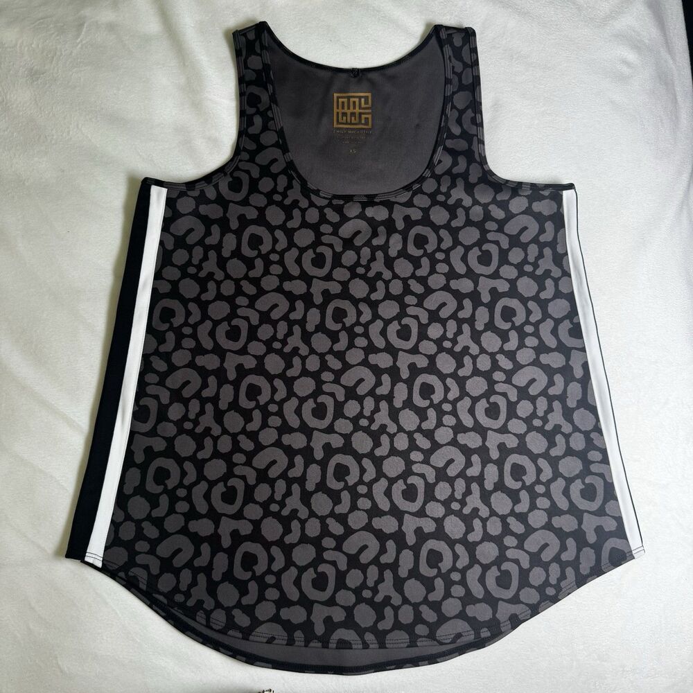 Emily McCarthy Sport Tank Top Size XS Sleeveless Cheetah Print Black Gray Workou